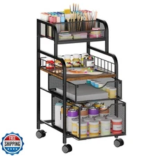 SWTYMIKI Rolling Cart with Drawers - Metal Utility Cart with Wood Shelf, DIY 
