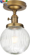 Image of Industrial Loft Bar Ribbed Glass Pendant Ceiling Light,Globe Ceiling Pendant Lig