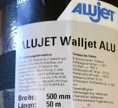 ALUJET rolle Neu 50m x 500mm breit Mauersperrbahn Bauwerkabdichtung - Bild 2 von 2