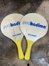 Vintage Pro Kadima Wooden Racquetball Beach Paddles w/Yellow Grip Handles S10901