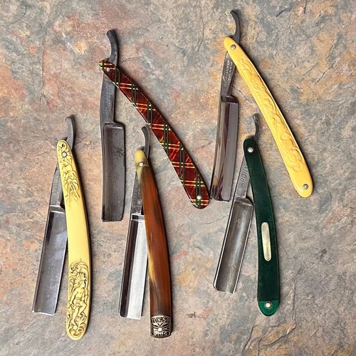 5 Fancy Straight Razors, Native American, Tartan Plaid, Pony, Henkel ...