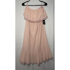 Express Dress Womens XS Pink Off The Shoulder Lace Trim Boho Ruffle Midi NWT
