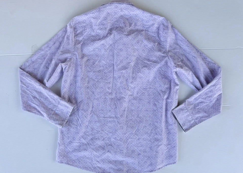 Usada en Excelente Condición Tasso Elba Para Hombre Púrpura Paisley Camisa Abotonada Talla M 100% Algodón Foto 4 de 4