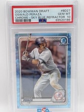 2020 Bowman Draft - Sky Blue Refractor - Oswald Peraza #BD27 PSA 10 GEM Angels