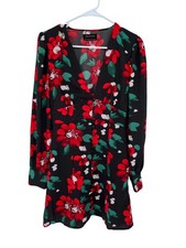 Urban Outfitters Dress Women's Size Small Black Red Floral Button Up