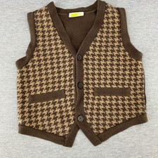 Crazy 8 Kids Brown Houndstooth Knit Vest Size 3T Button Front Pockets