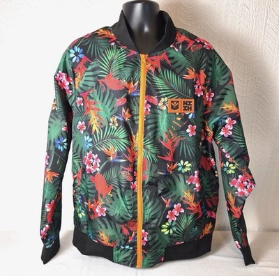 HAWAII S FINEST Windbreaker Tropical Floral Print XL Lightweight Elastic Cuffs