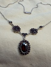 Antikes Granatcollier 835er Silber vergoldet Böhmischer Granat