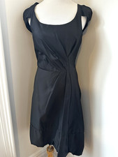2006 PRADA Black Cocktail Dress Wool/Linen Blend Size 42 Cream Silk Lining $2285