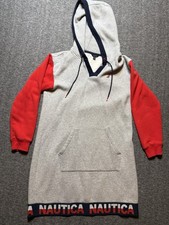NAUTICA Vintage Spellout Hoodie Long-Length Soft Lining Gray Unisex Size M
