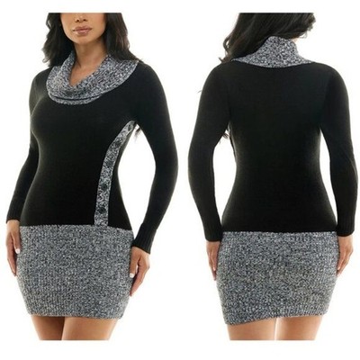 BCX Juniors' Cowlneck Long-Sleeve Sweater Dress   Colorblock, Long Sleeve (M)