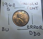 { UNC 1968 S BU Lincoln Memorial Cent Penny DDO Machine Doubled Error # ??? — photo 1