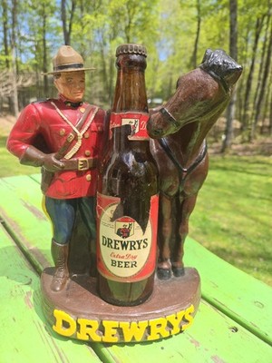 Vintage Drewrys Beer Chalkware Mounty Horse Bottle