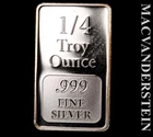 One Quarter Troy Ounce .999 Fine Silver Bar - Scarce  No Reserve  #L4967