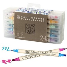 Zig Calligraphy Dual Tip Marker Pens 24 colors set, 2mm, 5mm, Double Tip for Art