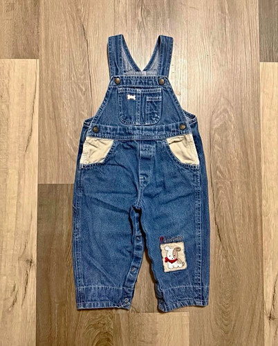 miniwear 18M Denim Overall One-Piece Blue Dog Embroidered Button Pockets