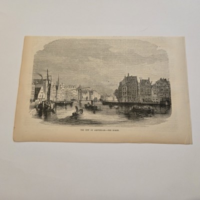 View City Of Amsterdam The Roken Netherlands c. 1855 Engraving (393)