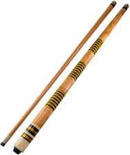 Vintage Two Piece Pool Cue Yellow Black Stripe Wrap 57 in Brass Joint with Case