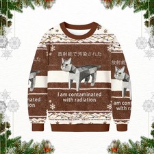 Funny Cat Meme Ugly Christmas Sweater Jumper Radiation Geometric Japanese Gift