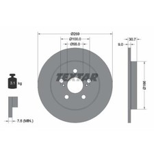 TEXTAR 2x Bremsscheibe hinten Ø259mm Voll für Toyota Verso S _P12_ 1.33 1.4