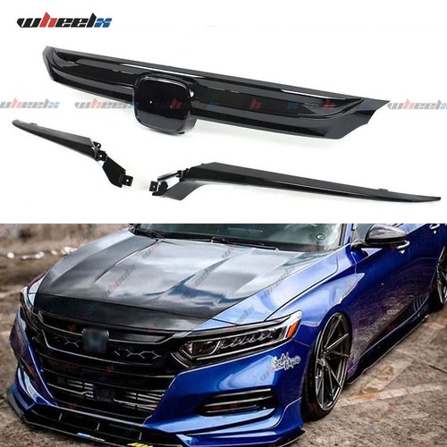 FOR HONDA ACCORD 2018-2020 3X GLOSSY BLACK JDM STYLE FRONT GRILLE GRILL REPLACED - Picture 15 of 17