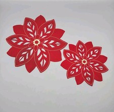Christmas Poinsettia Doily Placemats Red Gold Embroidered Cutwork Holiday Decor