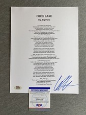 COUNTRY MUSIC STAR CHRIS LANE AUTOGRAPH 8.5x11 BIG BIG PLANS LYRIC SHEET PSA 178