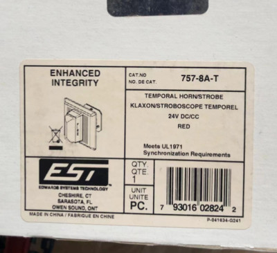 Edwards 757-8A-T ENHANCED INTEGRITY 24 V DC/CC Temporal Horn/Strobe New In Box