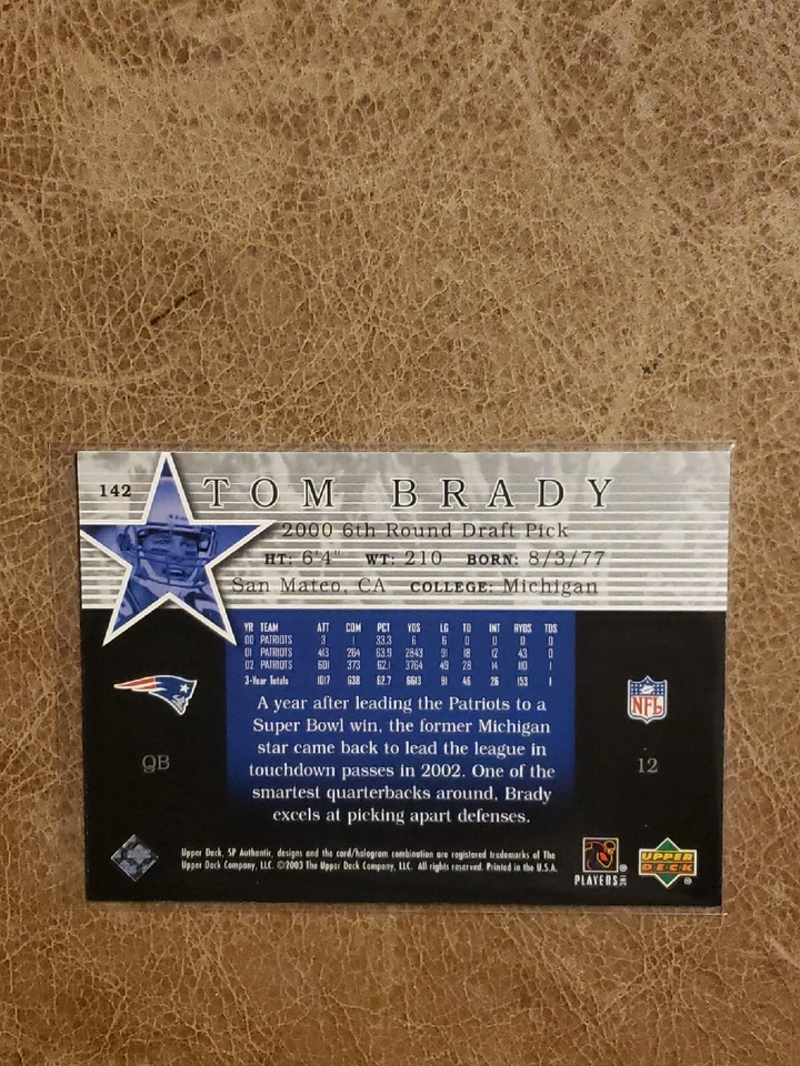 2003 Tom Brady SP Authentic Star Status insert 837/1200 New England Patriots - Image 2 of 2
