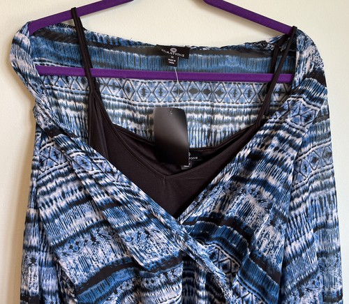Curations Maxi Dress Women's Sz 1X Sheer Over Slip Dress Blue Black & White New! - 第 6/8 張圖片