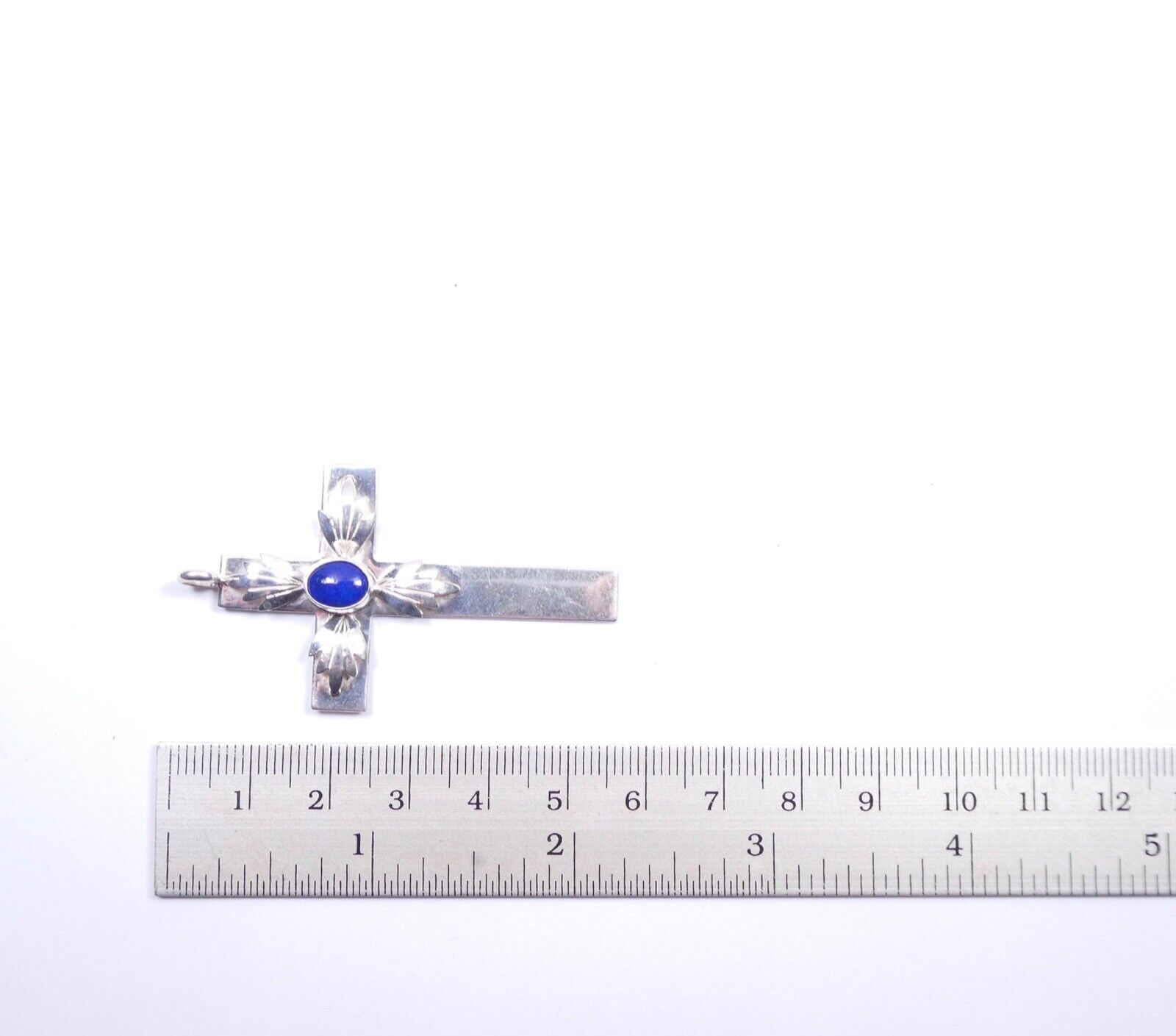 Silver Navajo Lapis Cross Pendant Pat Platero 925 Sterling 5grams Nowa praca wysoka ocena