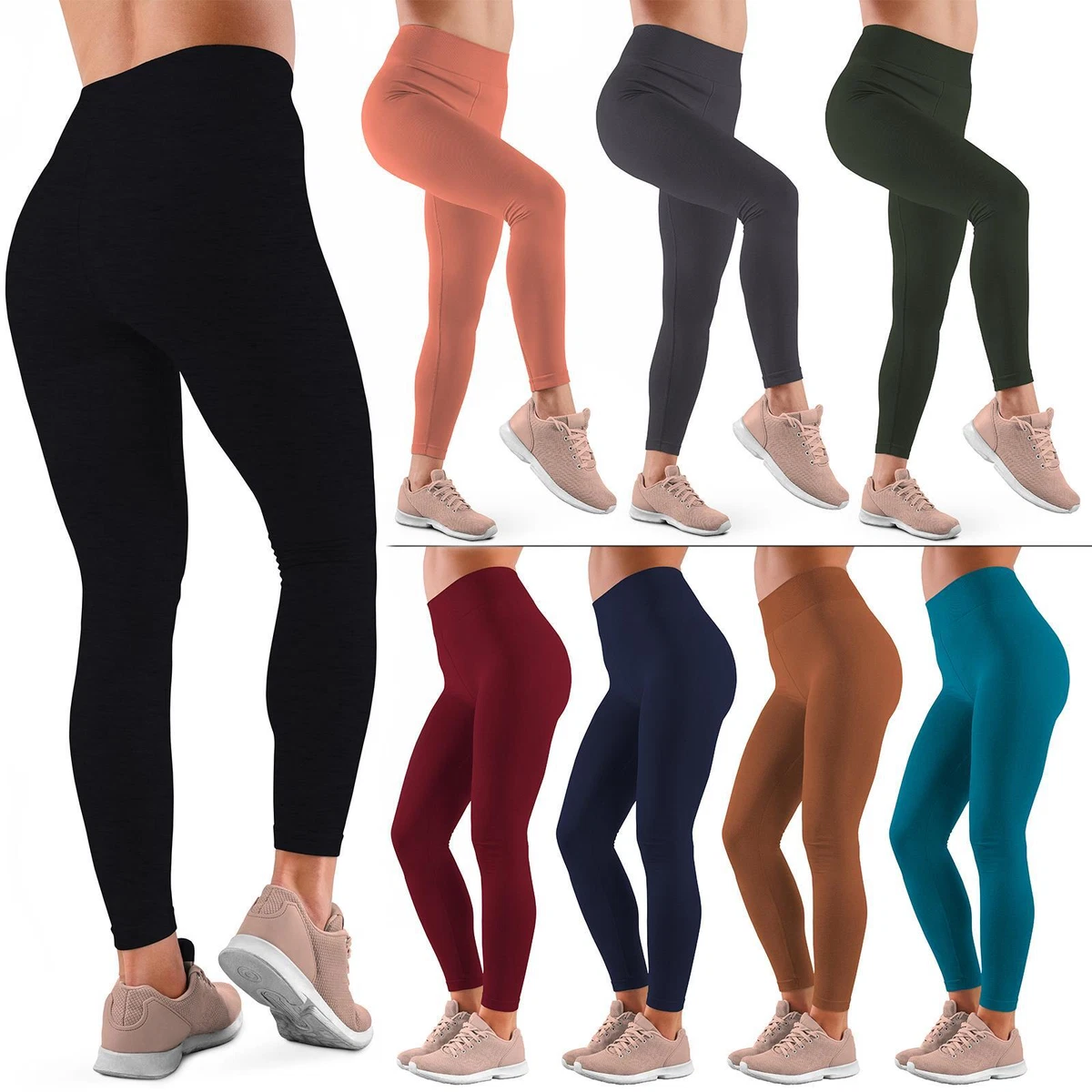 Womens Leggings Ladies Tummy Control High Waist Plus Size New Plain Pants  Lot UK