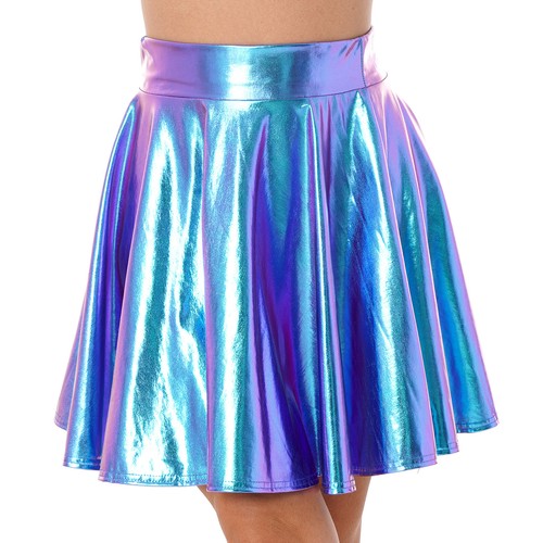 AU Women's Mini Skater Skirt Shiny Metallic Flared Pleated High Waisted Pleated - Picture 93 of 144