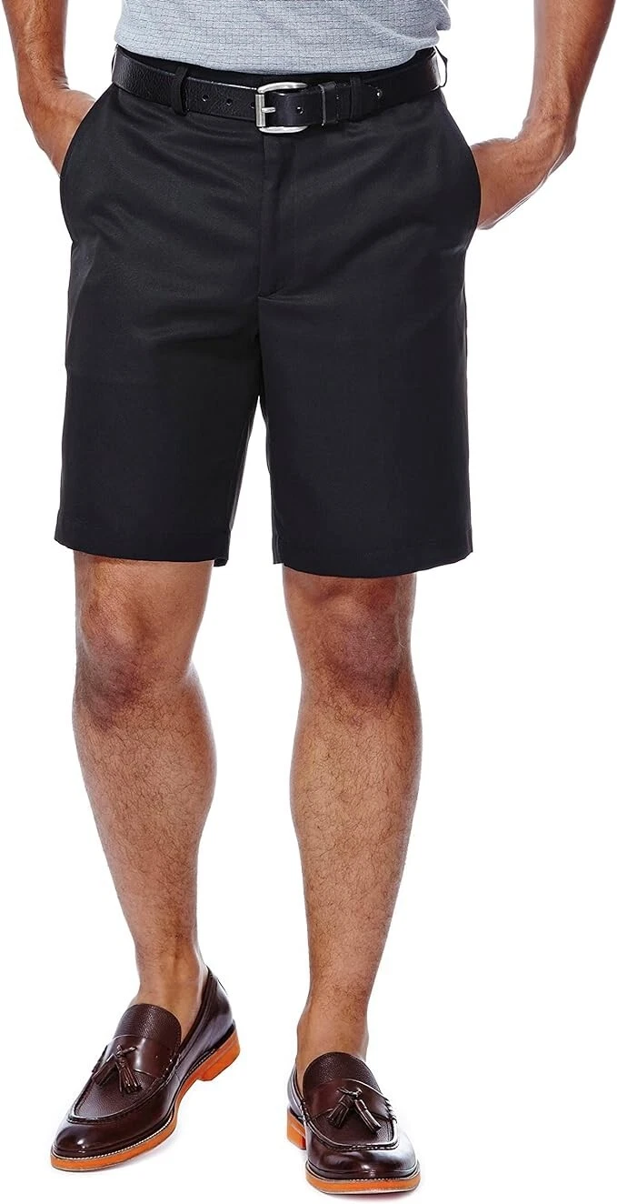 Haggar Cool 18 Shorts Men 38 Black Plain Front No Iron Moisture Wicking Golf NWT