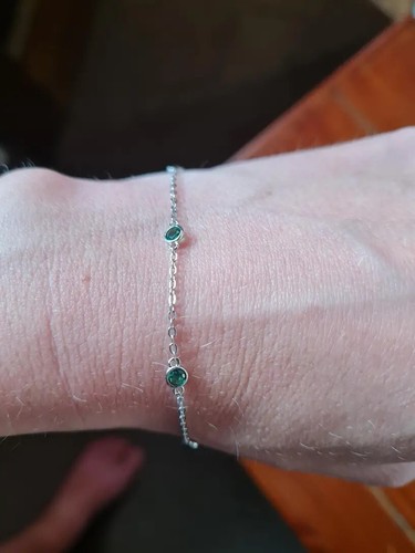925 Sterling Silver Simple Green Zircon Chain Bracelet - Picture 4 of 5