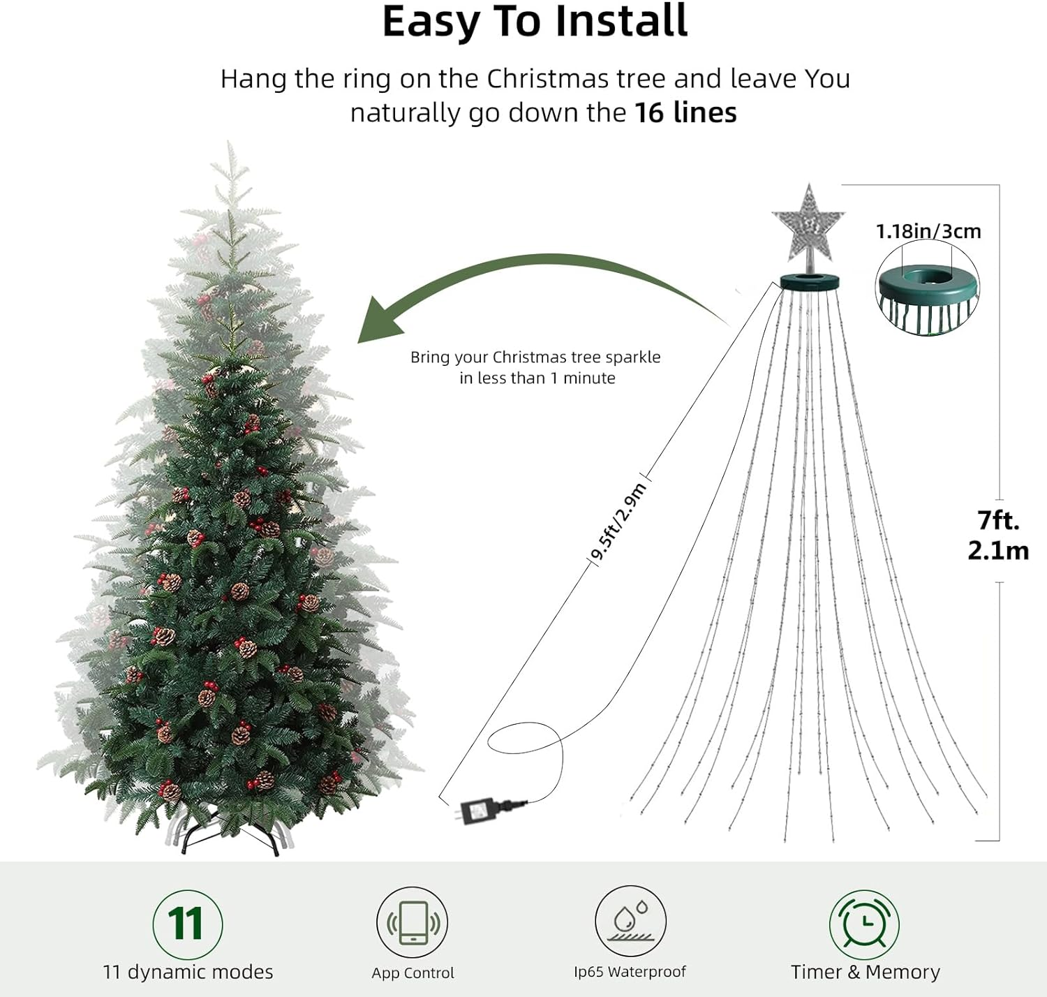 7Ft Smart Christmas Tree Lights Outdoor Christmas Decorations with
