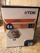 TDK RW DVD+R 4x speed 4.7 GB 5 Pack with Full Size DVD Cases - Sealed