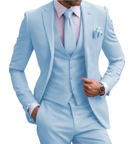 Suits Men 3 Piece Tuxedos Blazer Vest Pants Formal Male Wedding Groomsman - Picture 18 of 49