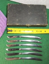 Vtg Set Of 6 Japan Stainless Steel Partial Serrated Steak Knives, Original Box