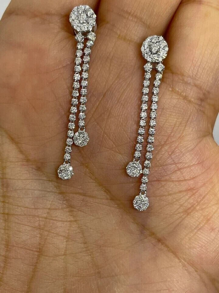 Round Cut Simulated Diamond Women's Drop Dangle Earring 14k White Gold Plated - Image 4 of 4