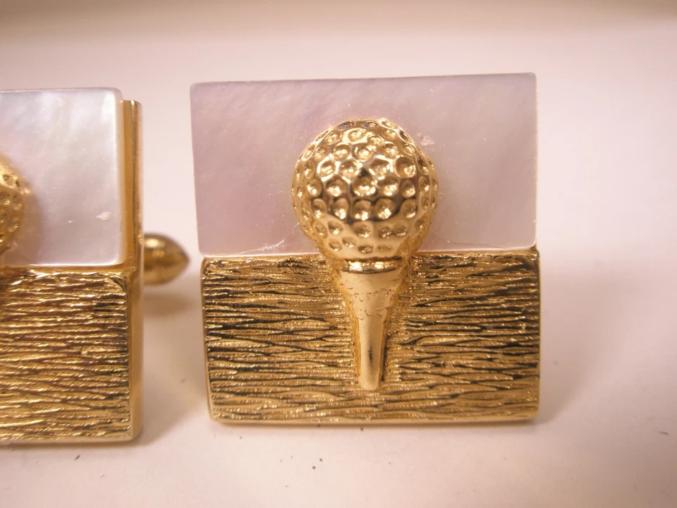 白色珍珠母高尔夫球和 T 恤复古 SWANK Cuff Links pga lpga 运动 — 第 4/4 张图片