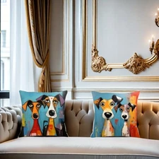 2 Pieces Vibrant Abstract Dog Art Throw Pillow Cover Sofa Decoration