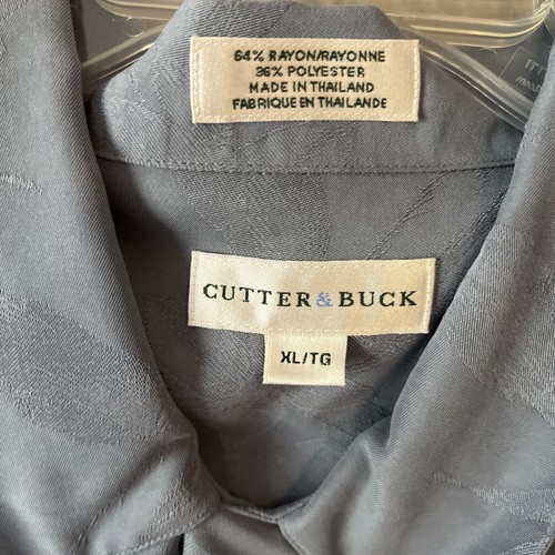 Cutter & Buck Shirt Mens XL Blue Subtle Floral Hawaiian Short Sleeve Button Up - Picture 3 of 8