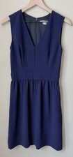 Tegan Womens Size 2 Navy Blue V-Neck Dart Fit and Flair A-line Dress W/ Pockets