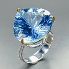 Handmade ring 28 ct Natural Blue Topaz Ring 925 Sterling Silver Size 8 /R469651