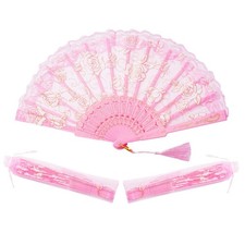30pcs Pink Rose Lace Floral Folding Hand Fans Chinese folding fan Bridal Danc...