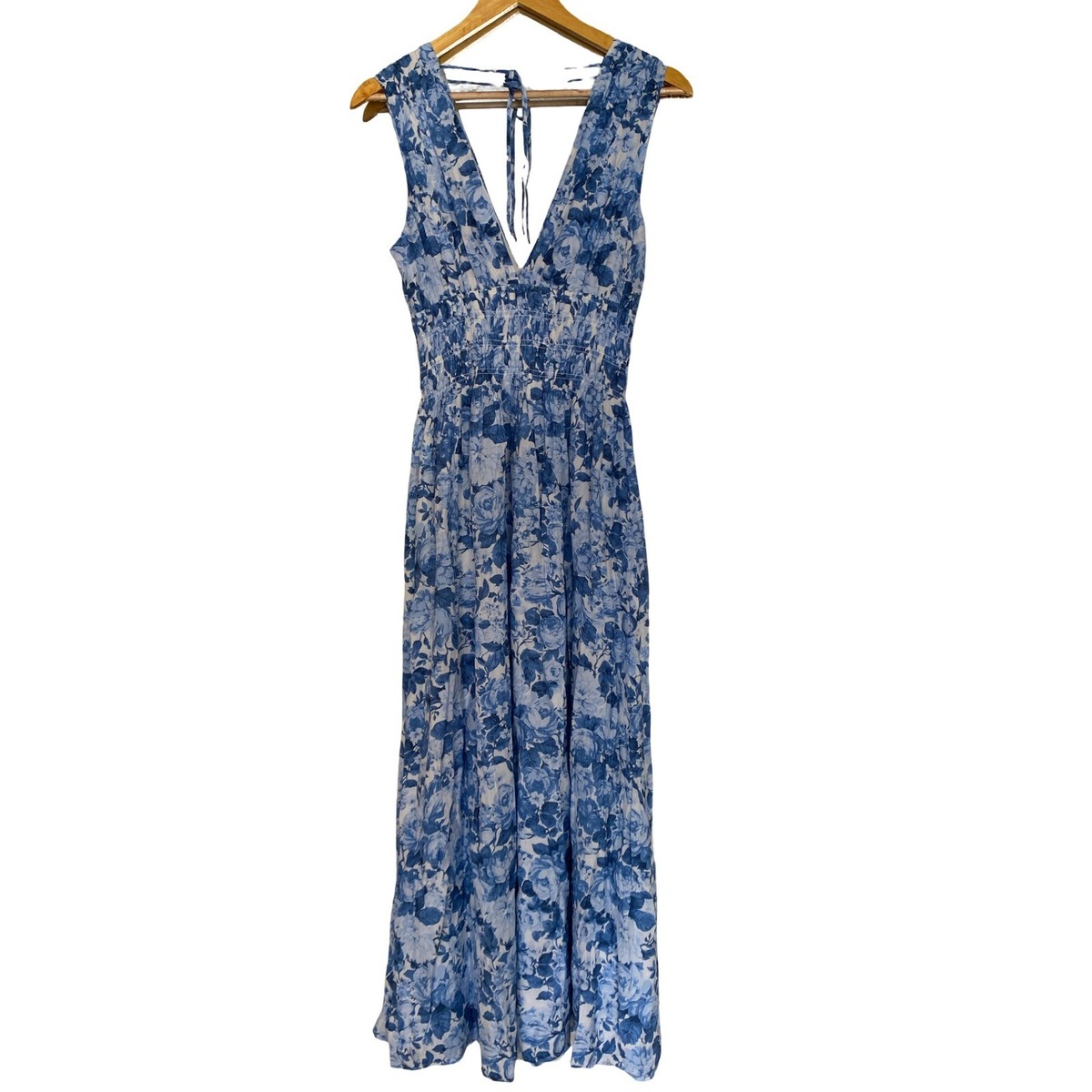 Abercrombie & Fitch Blue Floral Maxi Dress Empire Waist Boho Flowy Romantic  | eBay