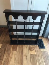 Vintage Wooden Wood Wall Tea Cup & Saucer 4 Tier Display Curio Shelf 16 Windows