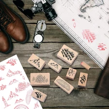 24 Pcs Compass Mountains Stamp Combo Map Making Rubber Kit Outdoor Scenery RPG