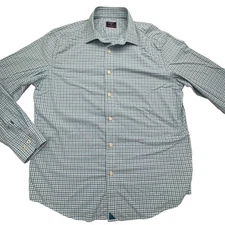 UNTUCKit Shirt Mens L Blue Nylon Plaid Slim Long Sleeve Button Up Performance